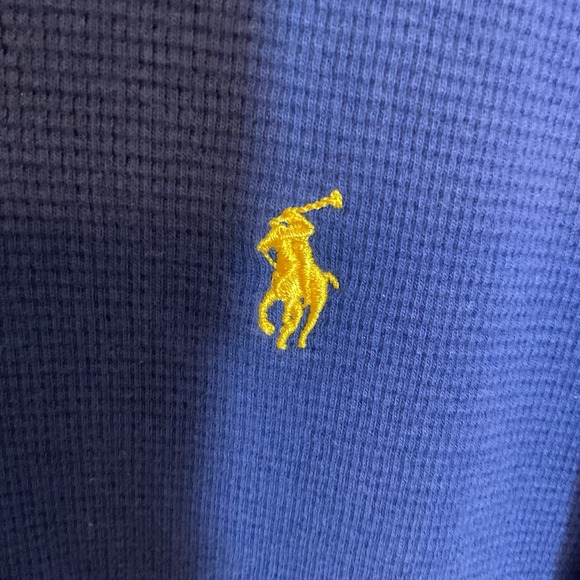 Polo Ralph Lauren Blue Thermal Waffle Sleepwear Shirt Mens Yellow Pony Large - Picture 3 of 4
